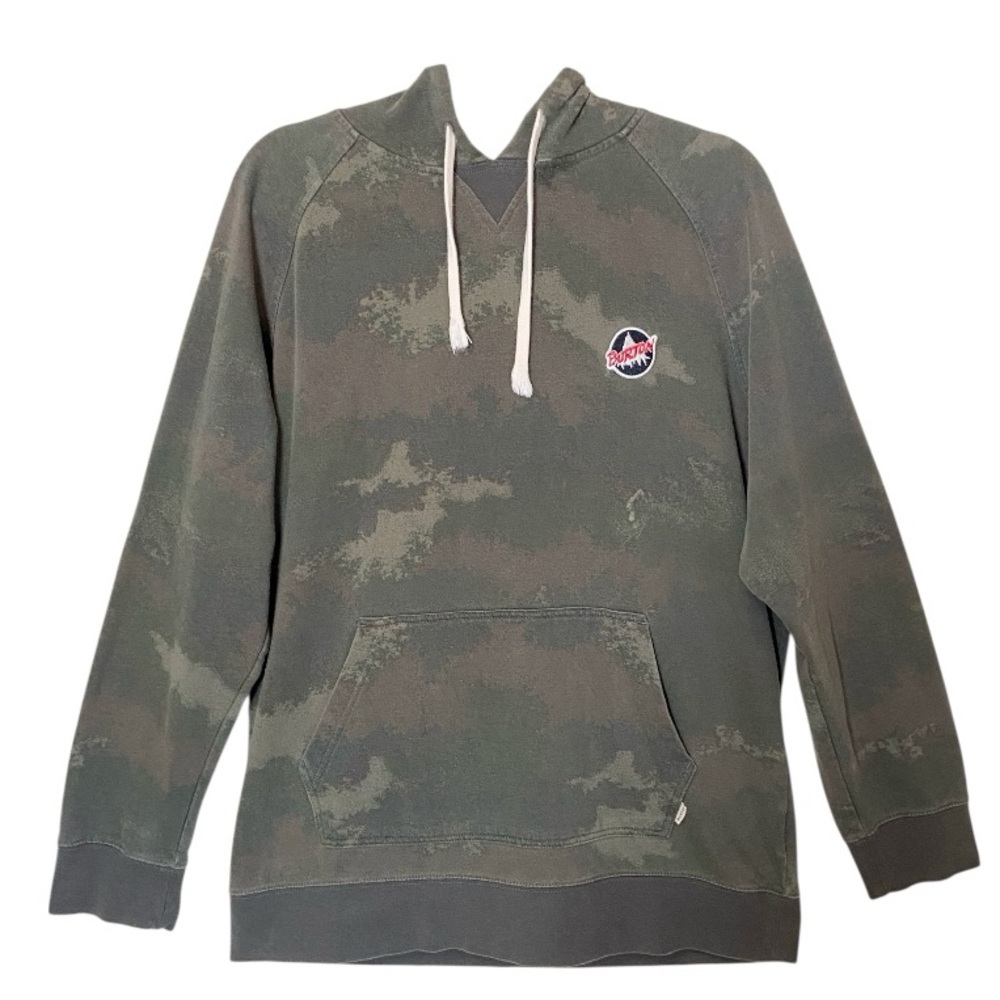 Burton Camo Fleece Hoodie‎ Sweatshirt Large Green Gray Pullover Grunge
